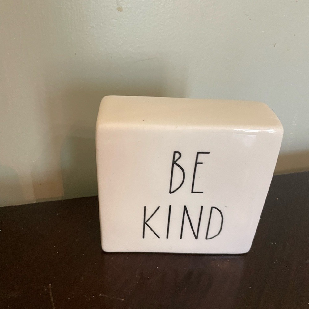 White Ceramic Block Sign Home Decor Work Hard Be Kind OS